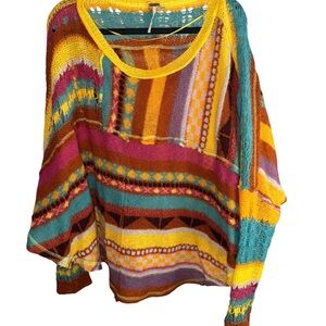Multicolor Striped Crochet Knit Sweater